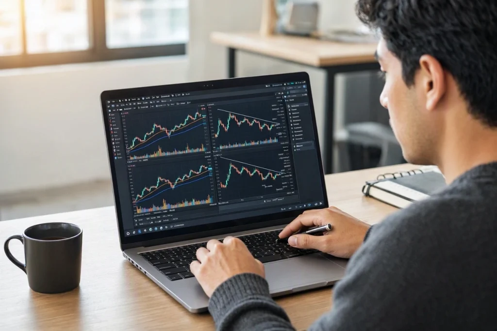 Laptop terbaik untuk trading crypto dengan chart TradingView dan analisis pasar